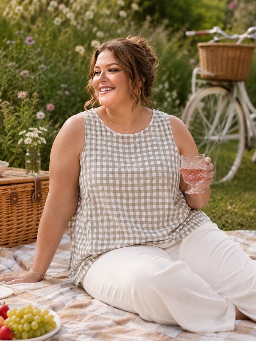 Reitmans Plus Size 3x: Sage Green & White Gingham Sleeveless Blouse Tank